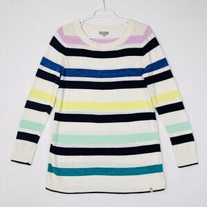 Talbots Sweater Womens Medium White Striped Long Sleeve Soft Stretchy Classic